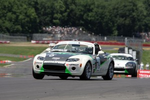 Jim Daniels (front) leads teammate Jason Saini en route to his second win of the season at Mid-Ohio Sports Car Course.